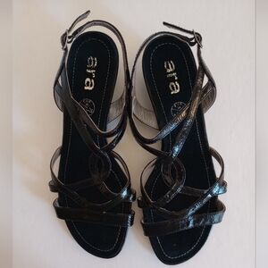 Ara Black Flat Strappy Sandals